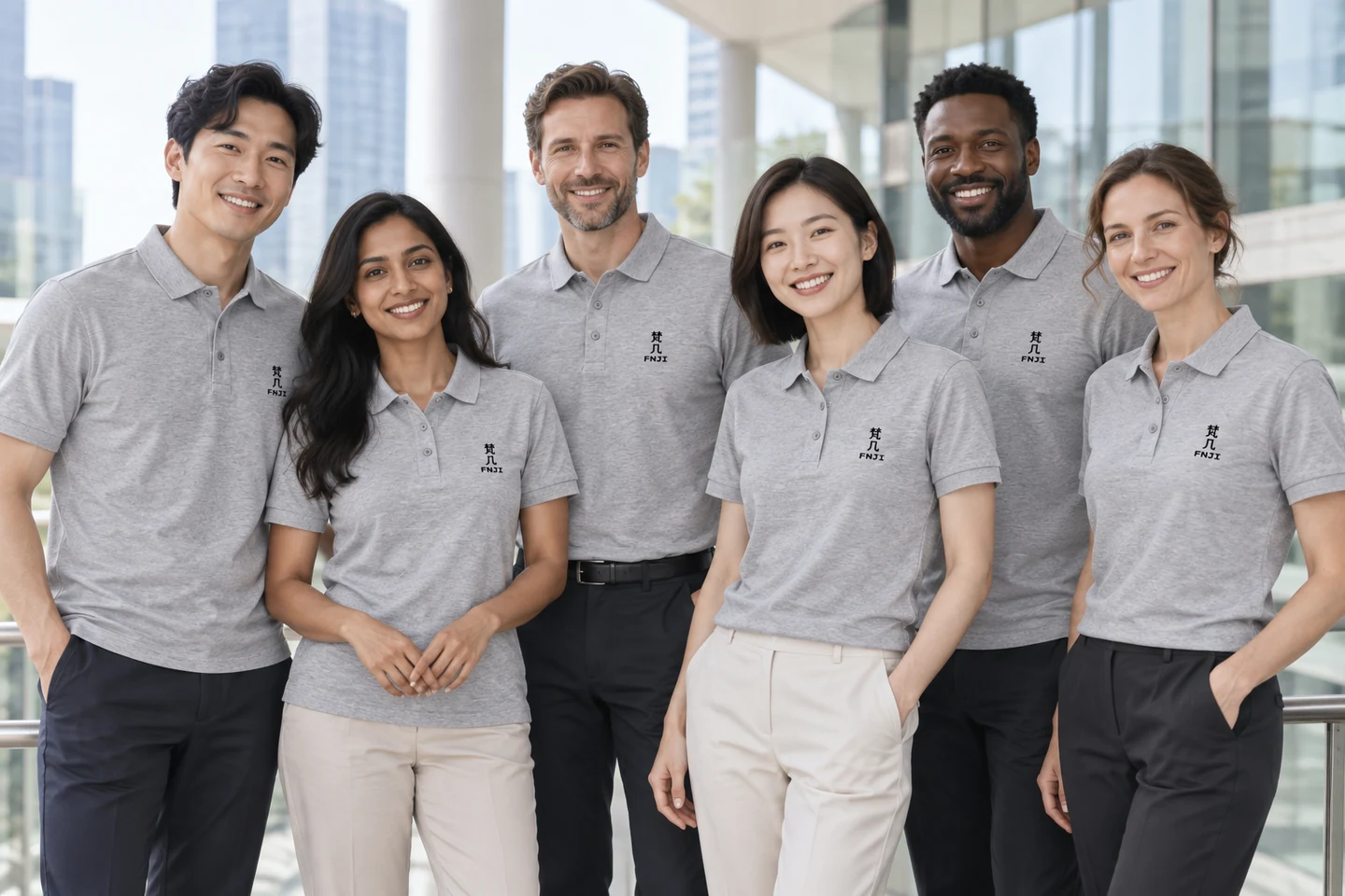 Light Grey Polo Shirt · International team styling · Group portrait · PM-C-220 / 9