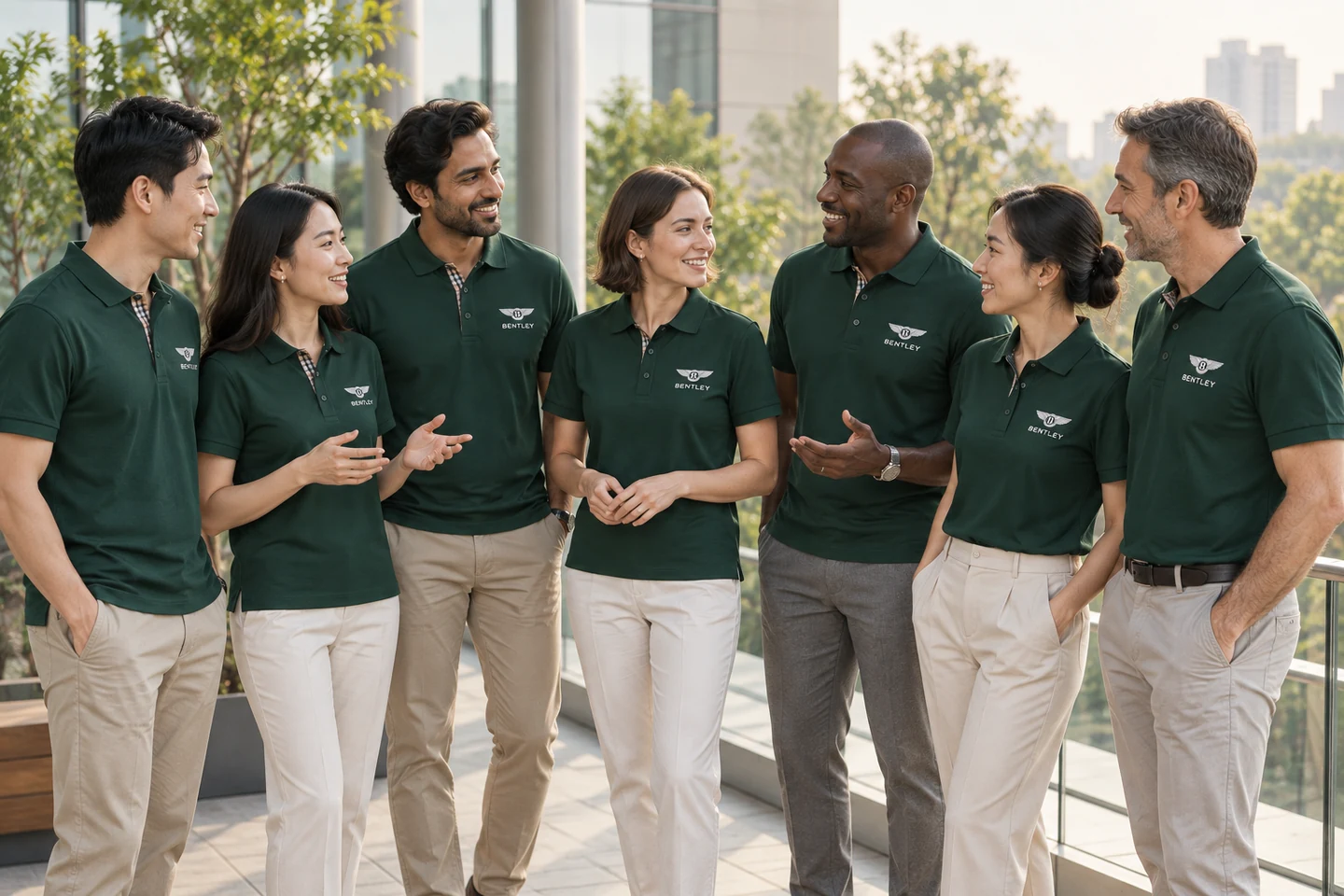 Deep Green Polo Shirt · International team styling · Group interaction · PM-C-221 / 10