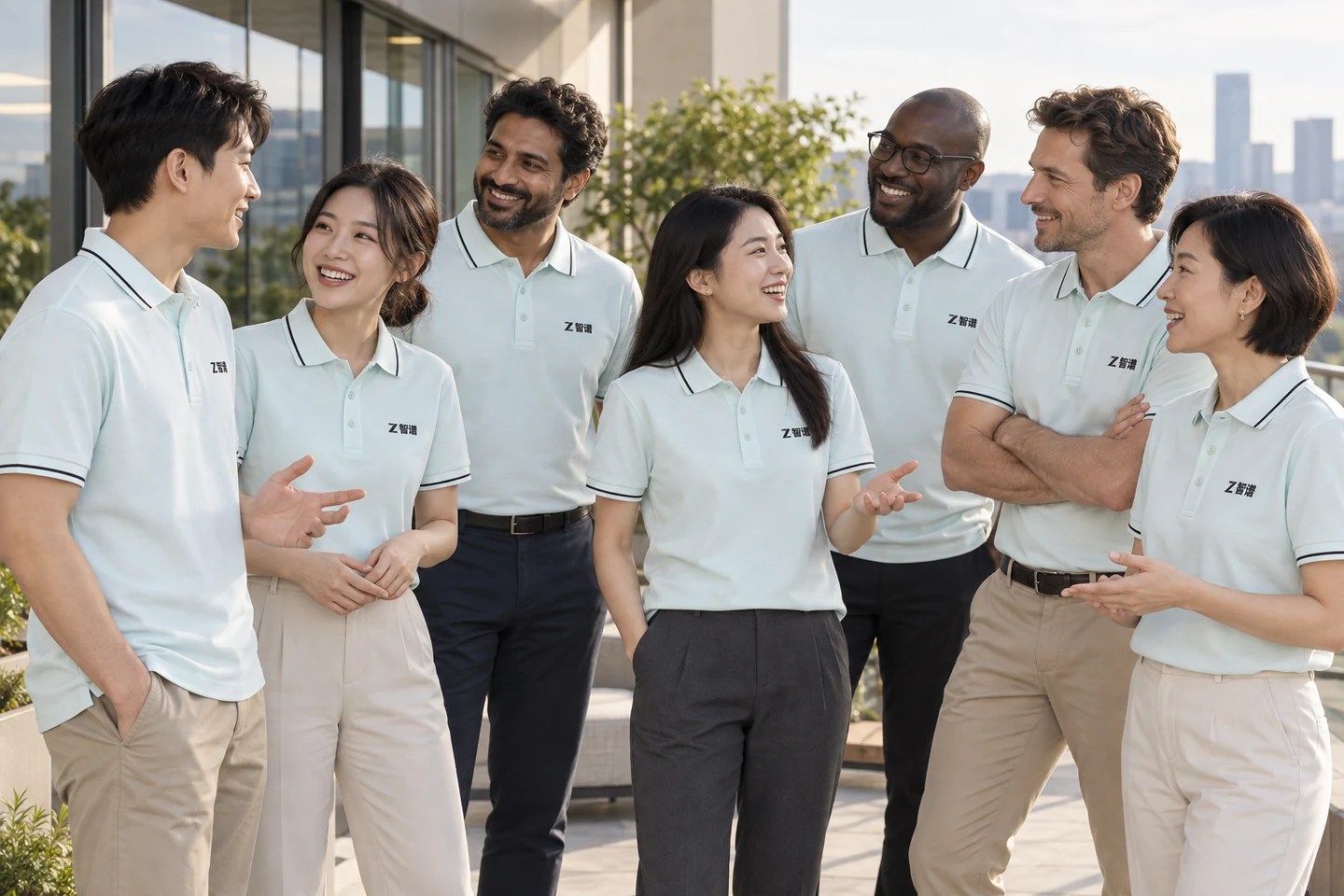Mint Polo Shirt · International team styling · Group interaction · PM-C-222 / 9