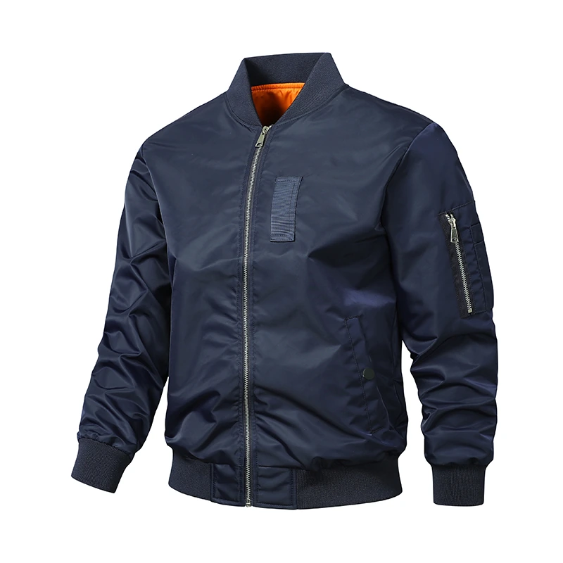 Nylon Stand-Collar Multi-Pocket Flight Jacket — Dark blue
