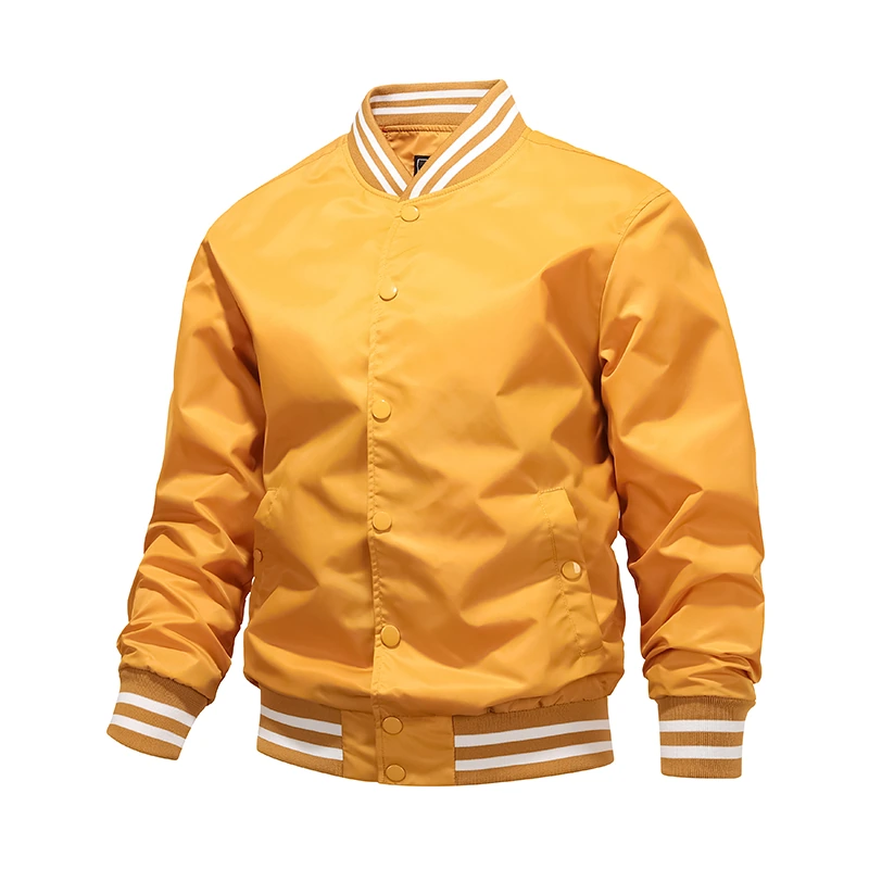 Striped-Rib Nylon Baseball Jacket — Yellow
