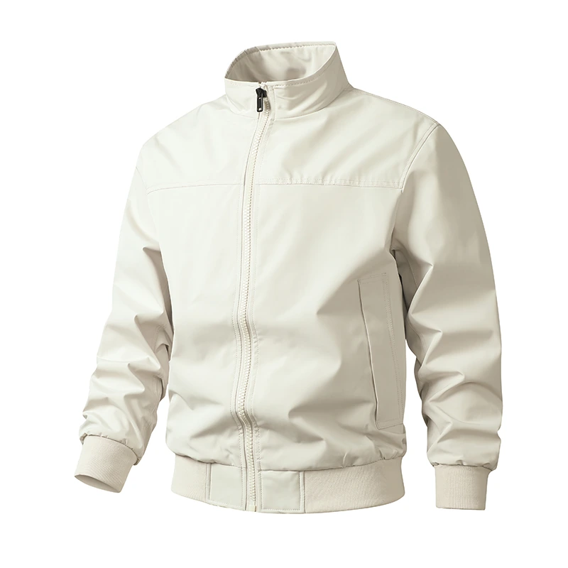 Stand-Collar Polyester Panelled Zip Jacket — Beige-apricot