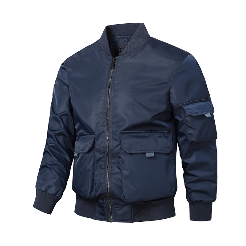 Nylon Stand-Collar Large-Pocket Workwear Jacket — Dark blue