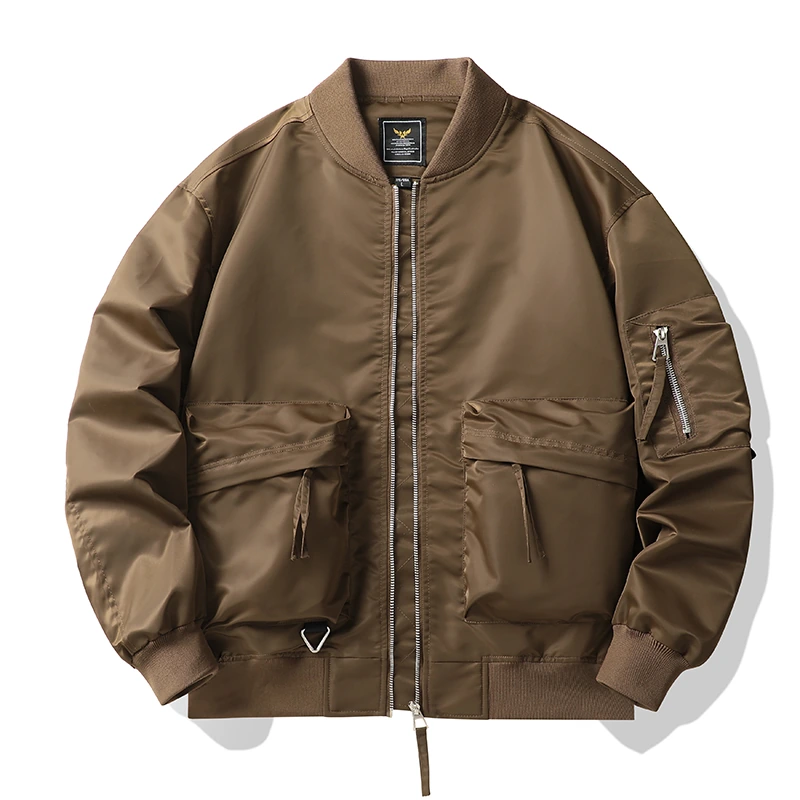 Nylon Flight Jacket with Polyester Lining — Coffee brown