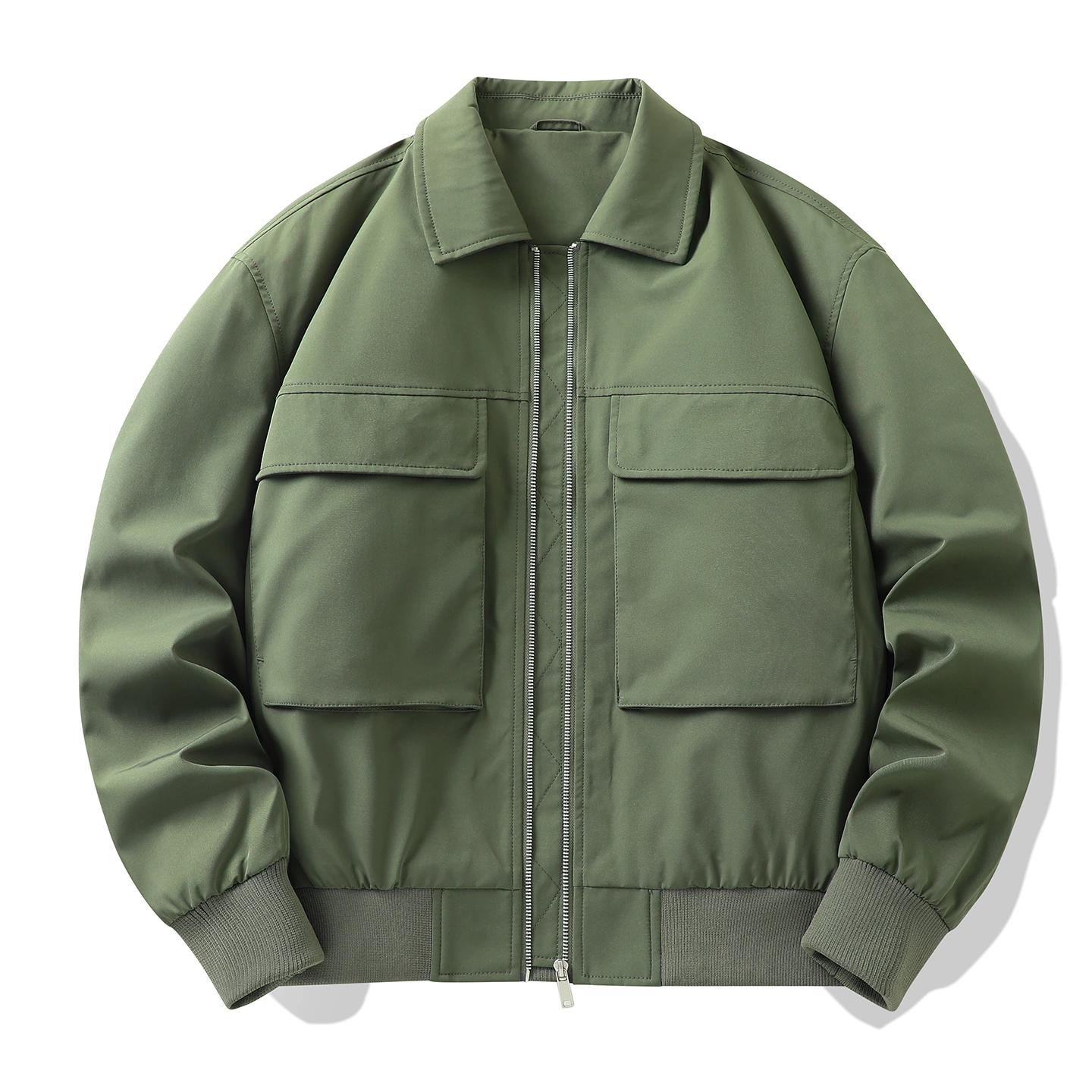 Lapel Jacket with Double Flap Pockets — Army green