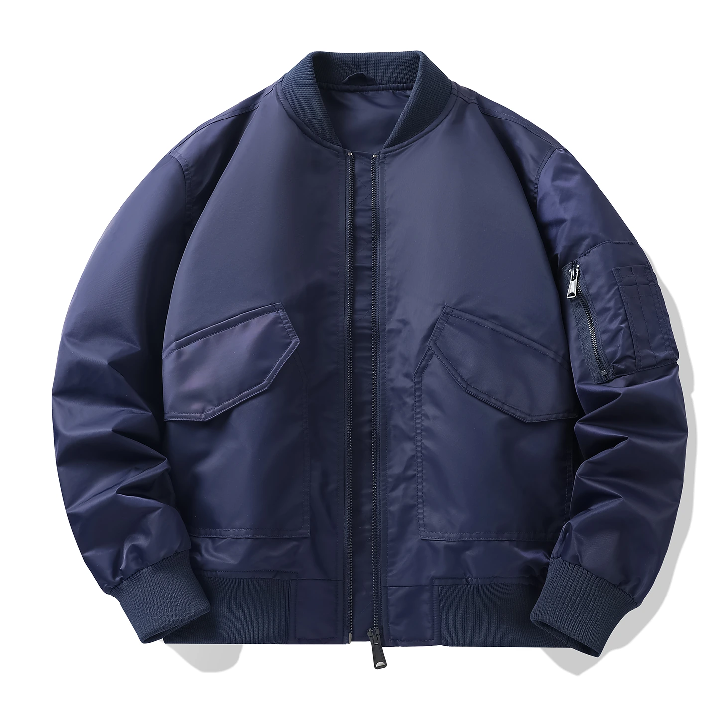 Orange Quilted-Lining Contrast Bomber Jacket — Dark blue