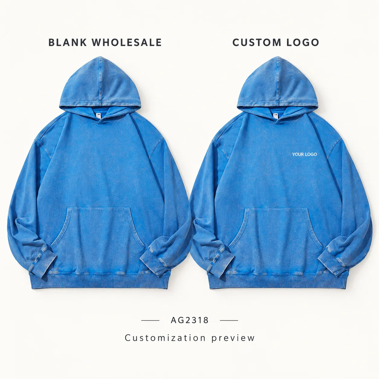 Acid Snow-Washed 100% Cotton Hoodie · Logo preview
