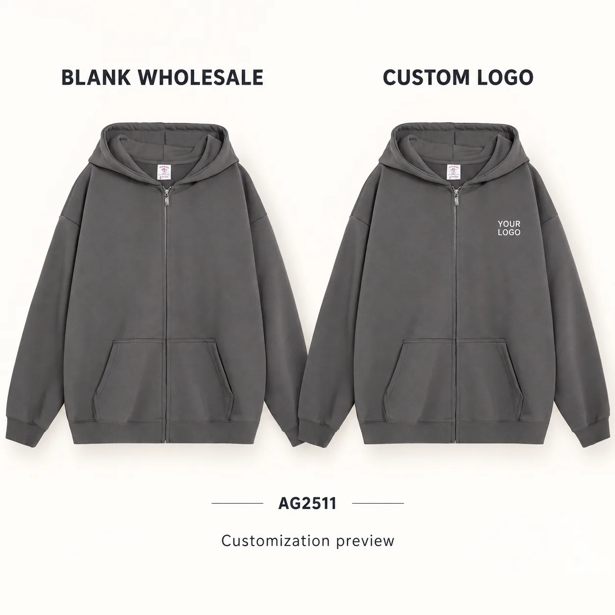 Milk-Silk Composite Zip-Hood Sweatshirt · Logo preview