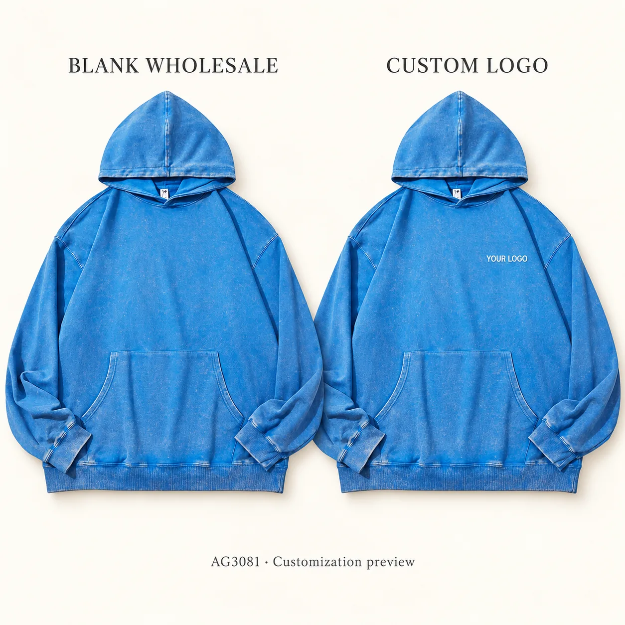 Full-Cotton Snowflake Acid-Wash Heavyweight Hoodie · Logo preview