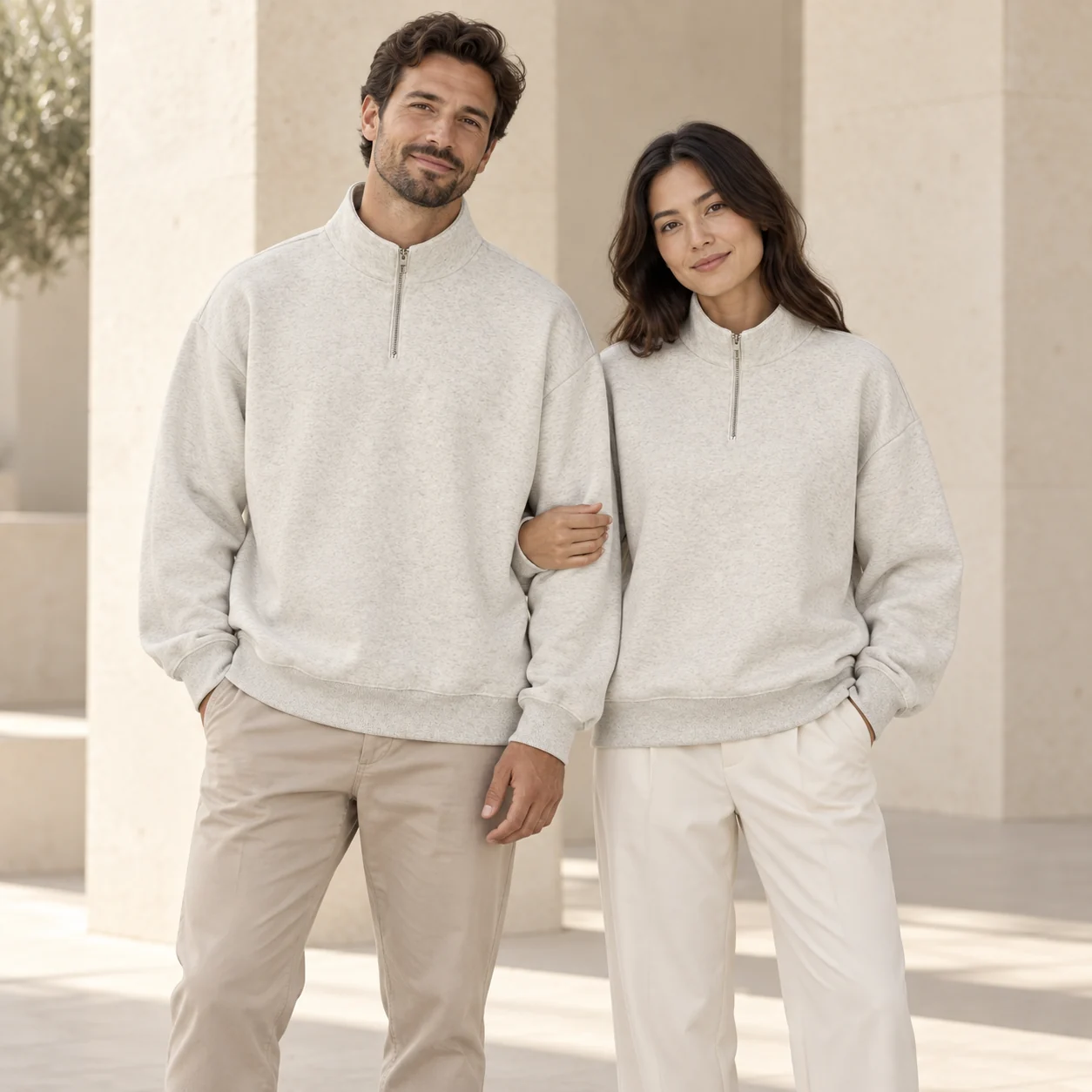 Milk-Silk Stand-Collar Half-Zip Sweatshirt · Men & women uniform scene