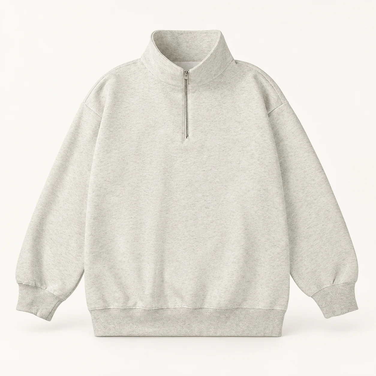 Milk-Silk Stand-Collar Half-Zip Sweatshirt — 047 Gray — Style view