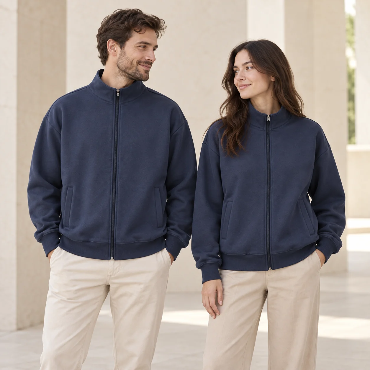 Milk-Silk Stand-Collar Full-Zip Sweatshirt · Men & women uniform scene