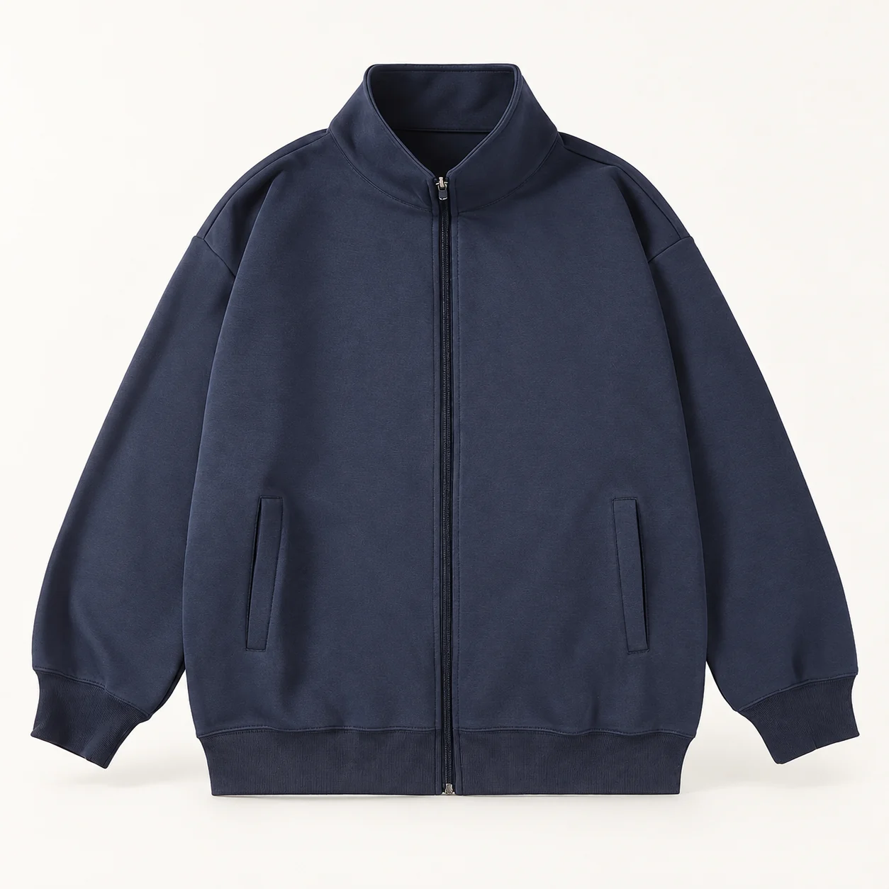 Milk-Silk Stand-Collar Full-Zip Sweatshirt — 009 Ink blue — Style view