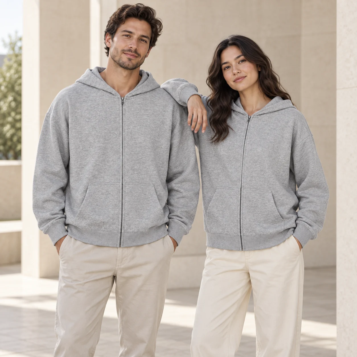 Milk-Silk Composite Zip-Hood Sweatshirt · Men & women uniform scene