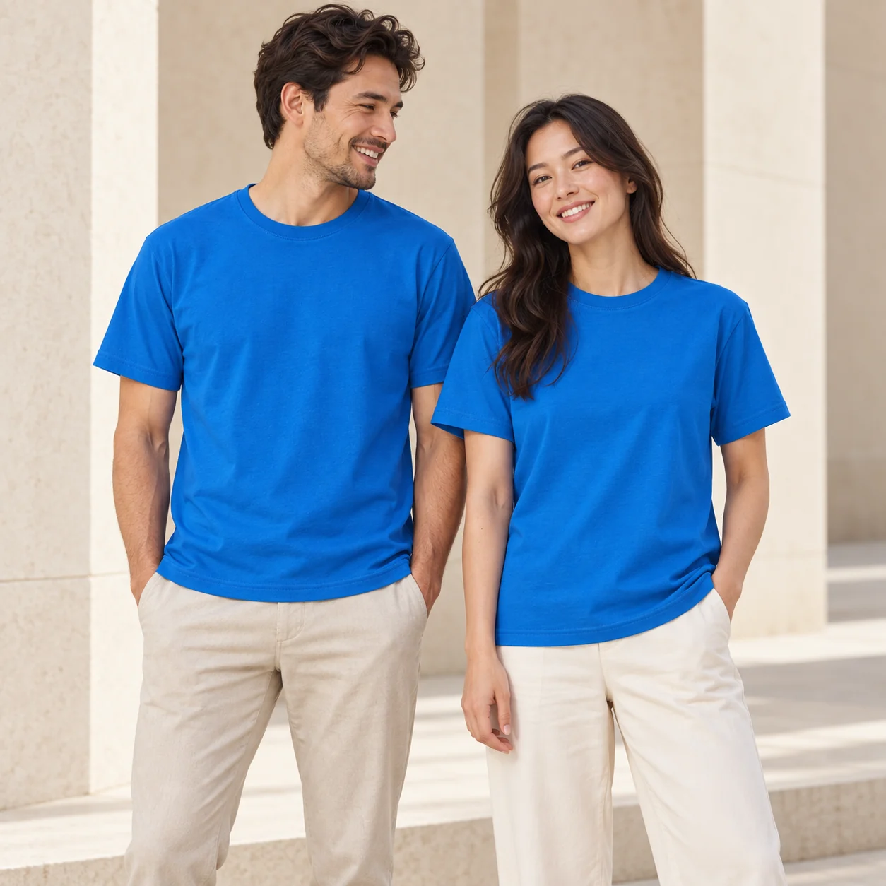 40s Double-Yarn 100% Cotton Tee · Men & women uniform scene