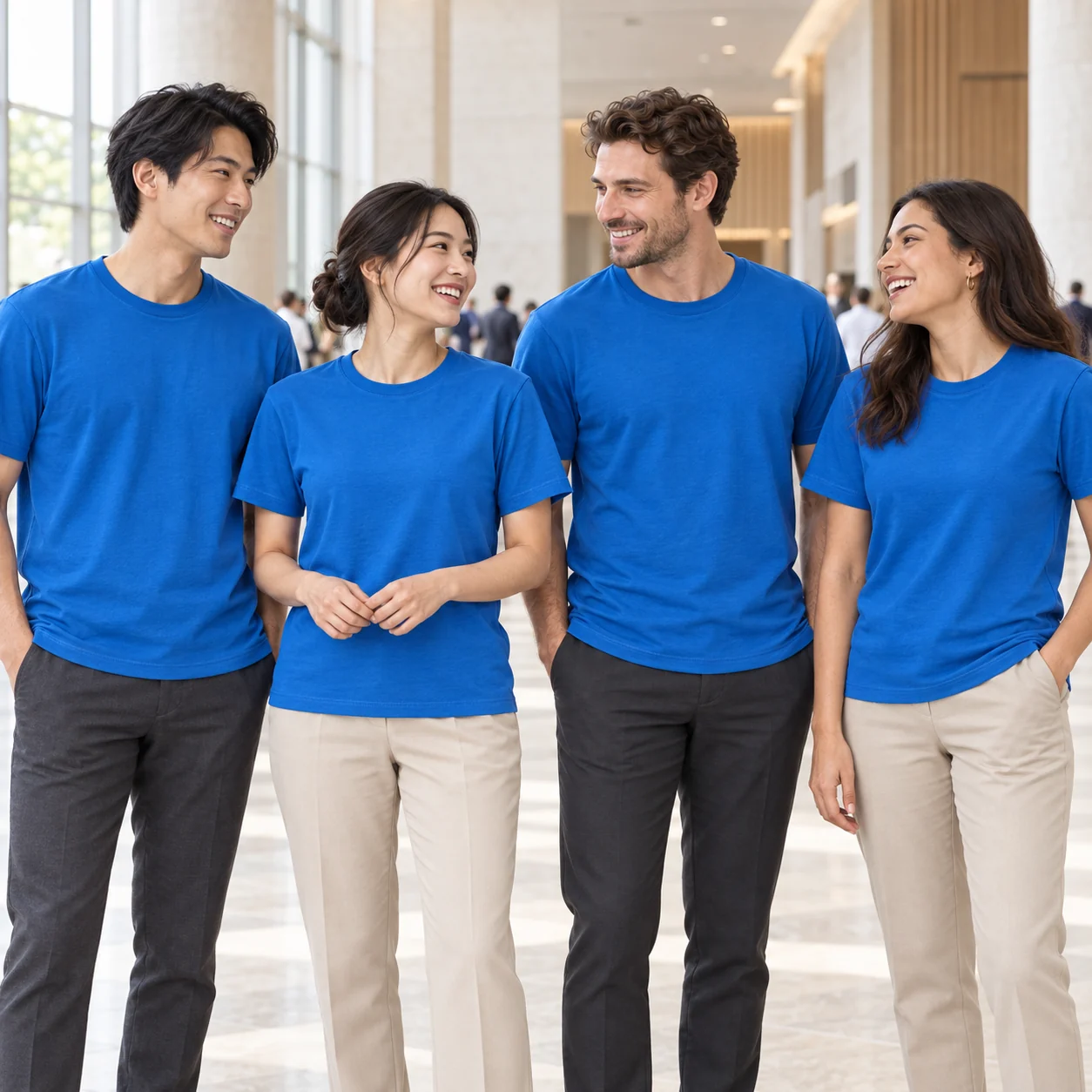 40s Double-Yarn 100% Cotton Tee · Coordinated team scene