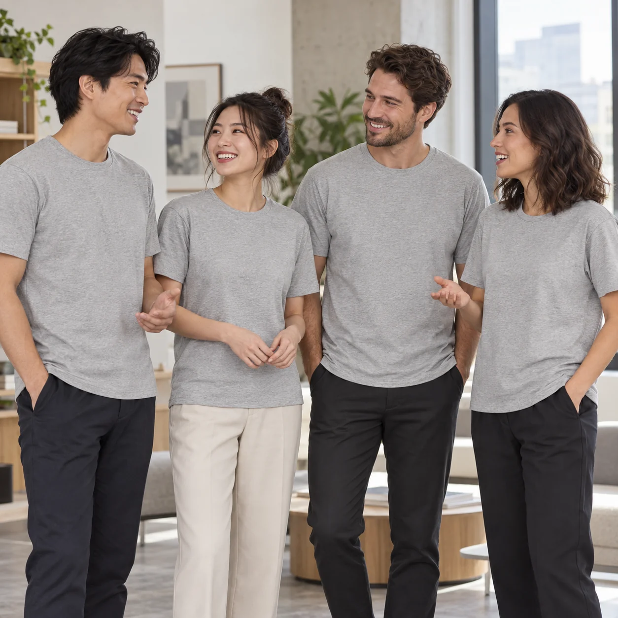 Compact Siro-Spun 100% Cotton Tee · Coordinated team scene