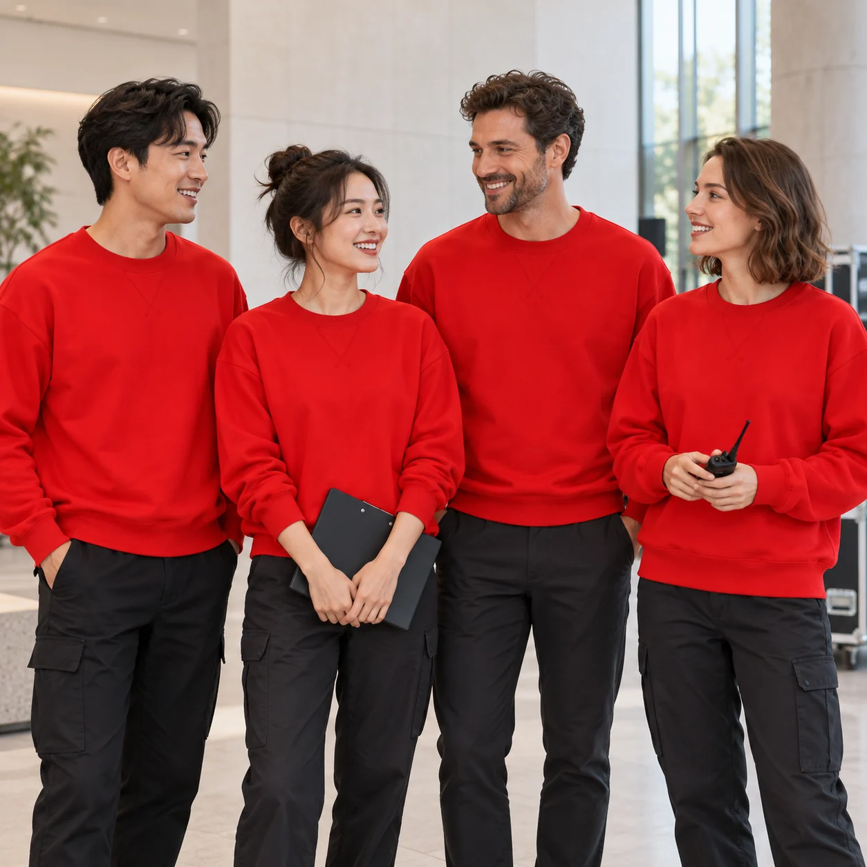 380 g/m² Compact-Spun Cotton Terry Crewneck · Coordinated team scene
