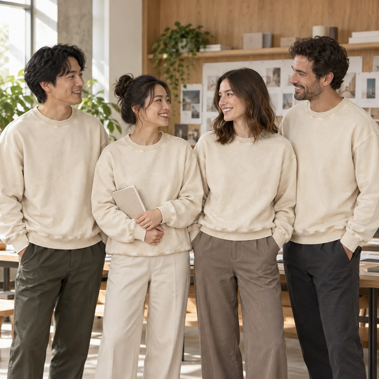 450 g/m² Cotton Vintage Snow-Wash Crewneck · Coordinated team scene