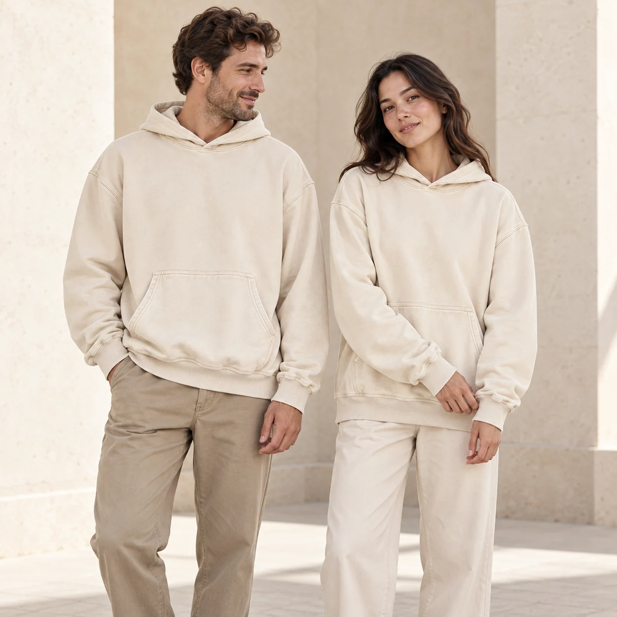 Acid Snow-Washed 100% Cotton Hoodie · Men & women uniform scene