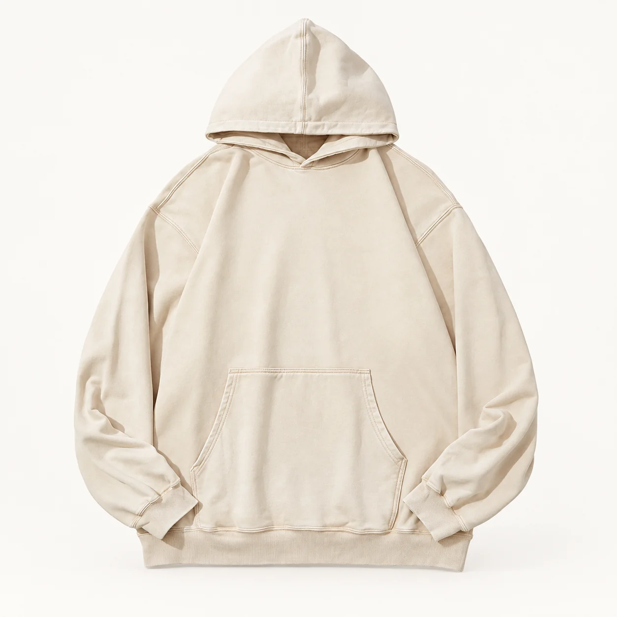 Acid Snow-Washed 100% Cotton Hoodie — 382 White — Style view