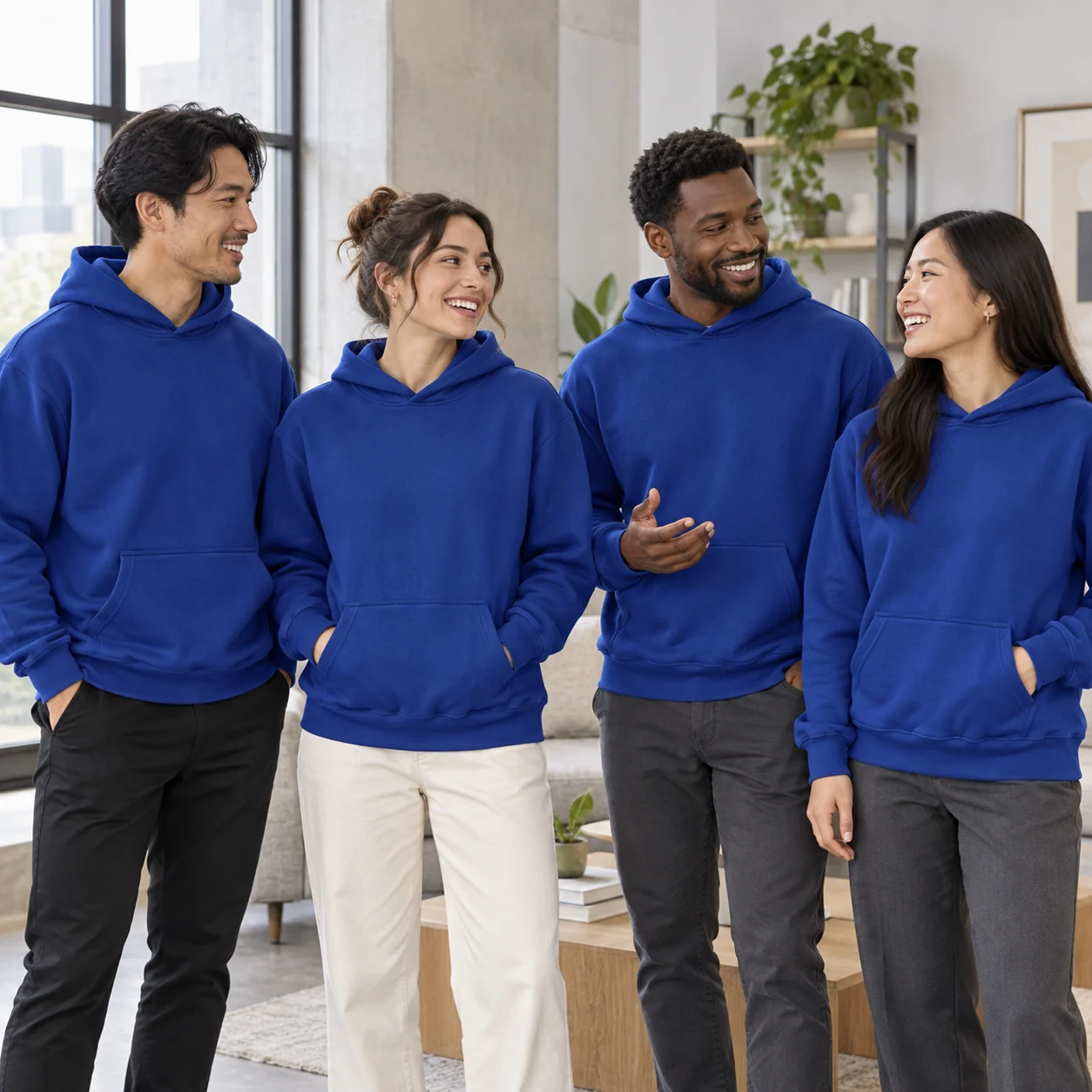 100% Cotton Terry-Loop Hoodie · Coordinated team scene