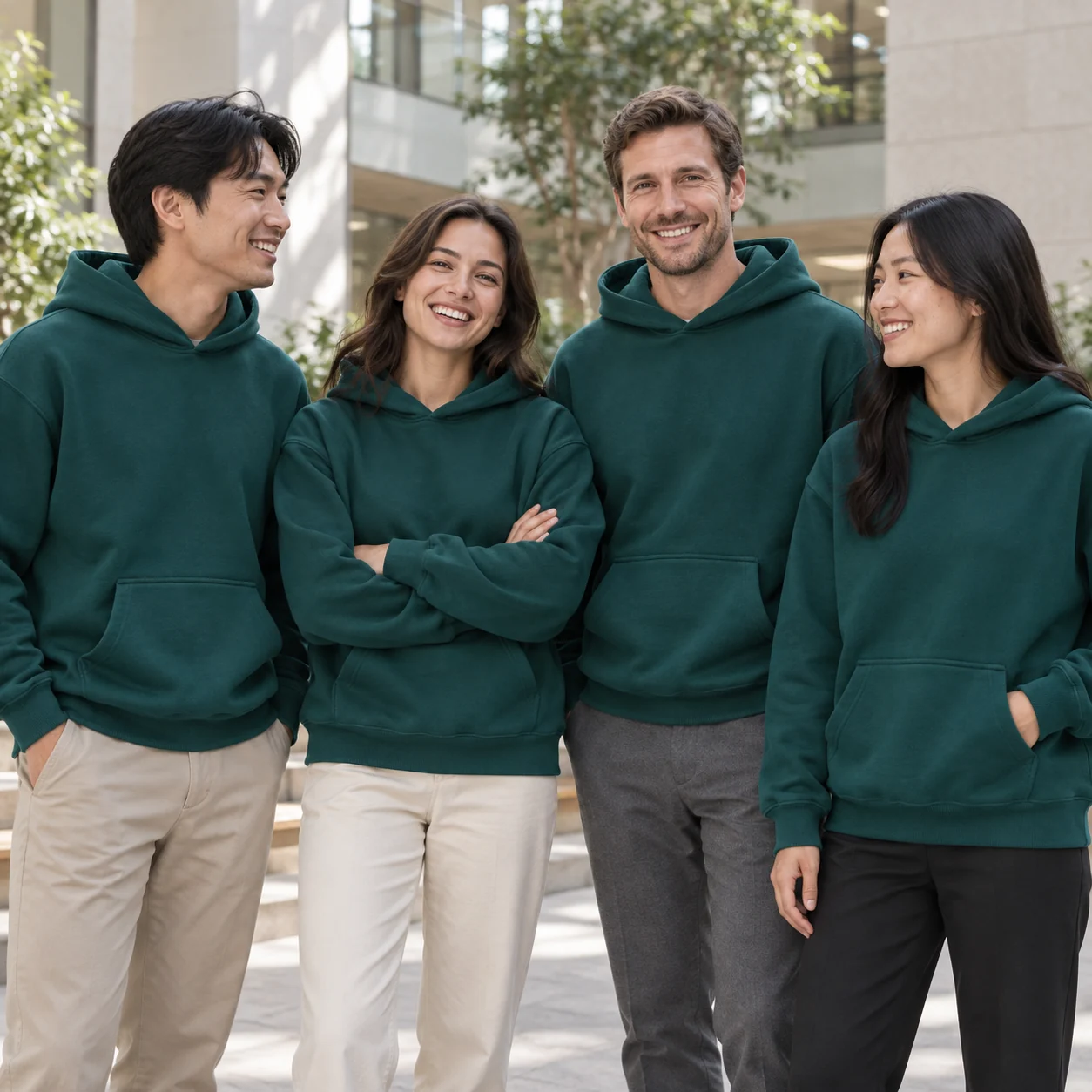 Washed Heavyweight Cotton-Blend Hoodie · Coordinated team scene