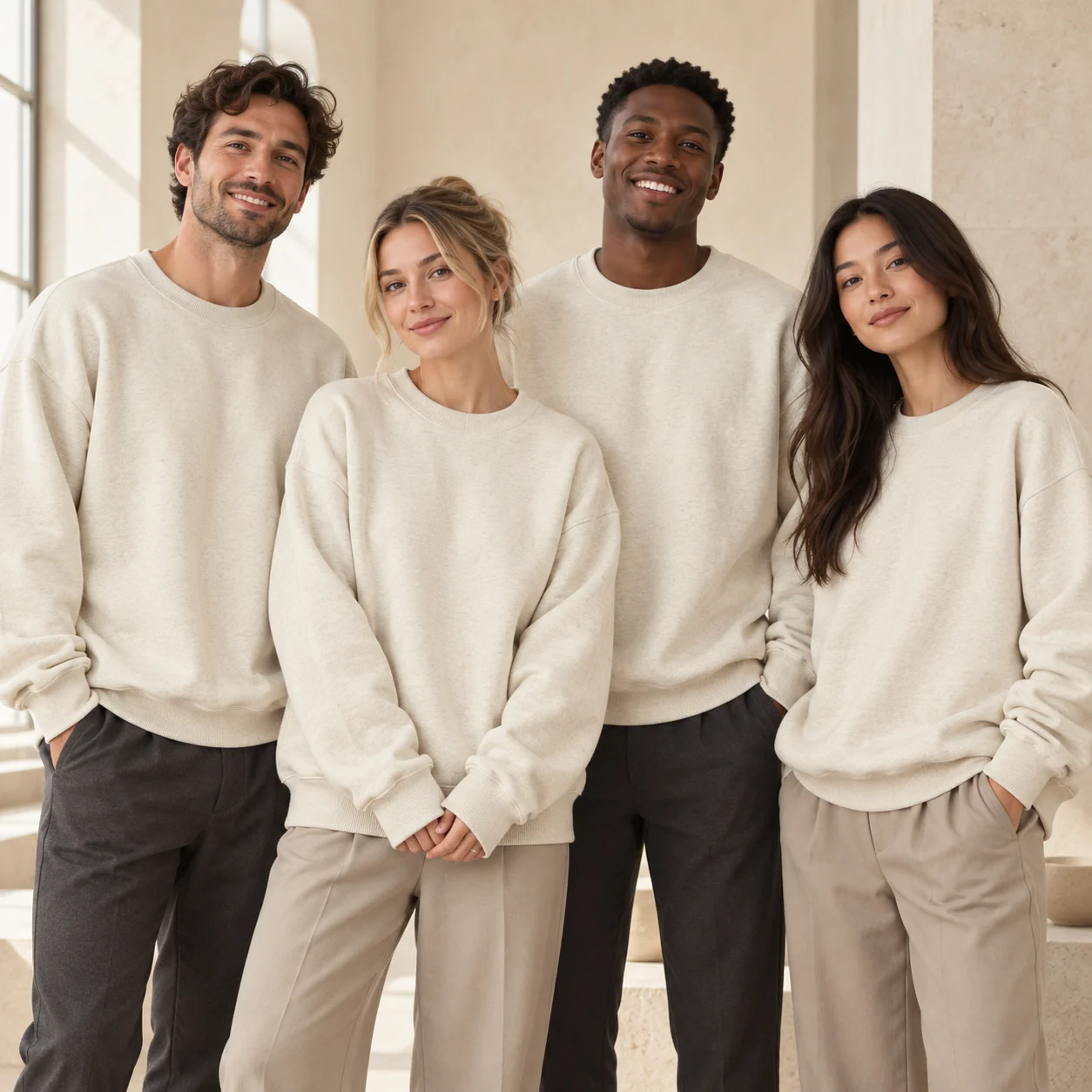 Washed Heavyweight Cotton-Poly Crew Sweatshirt · Coordinated team scene