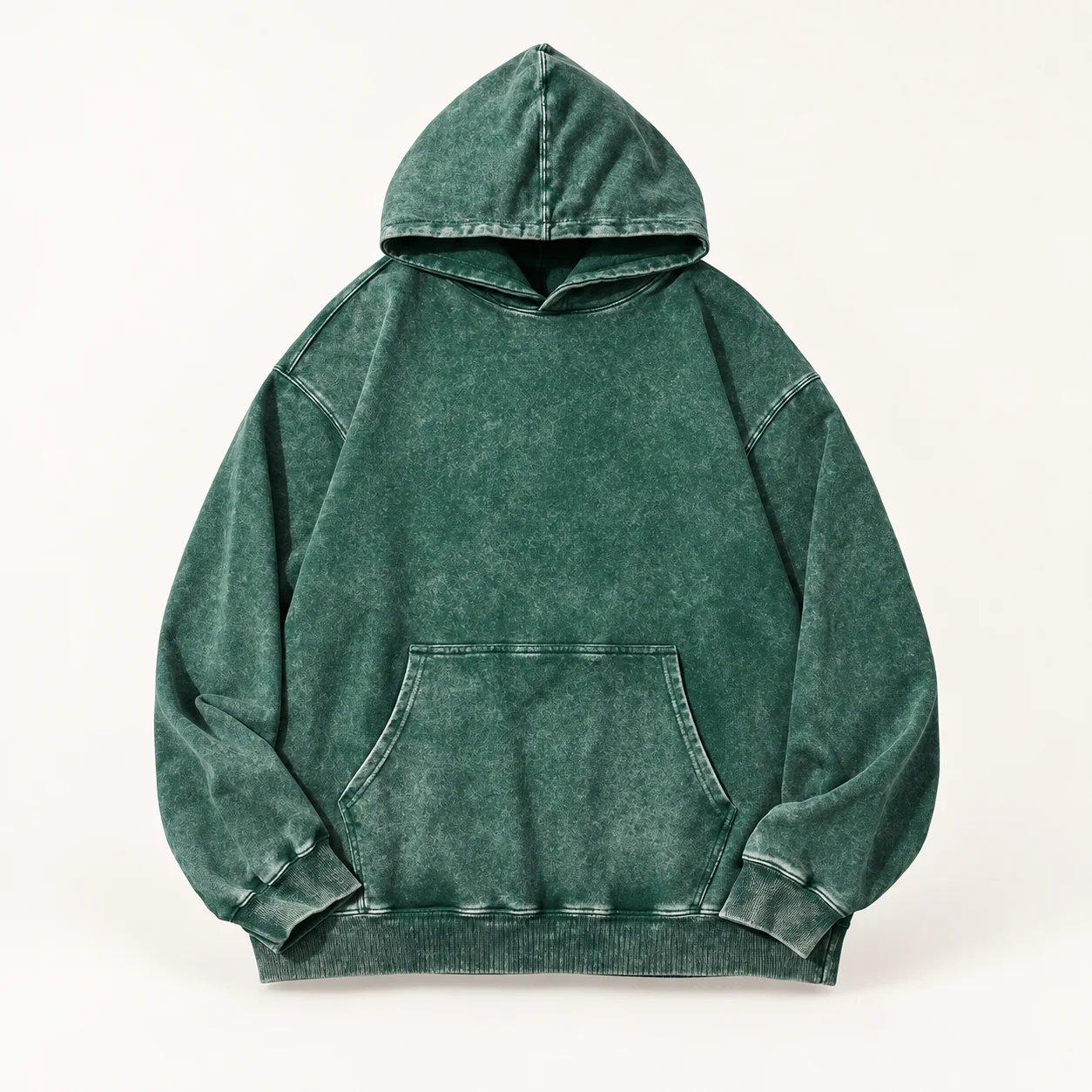 Full-Cotton Snowflake Acid-Wash Heavyweight Hoodie — 390 Dark green — Style view