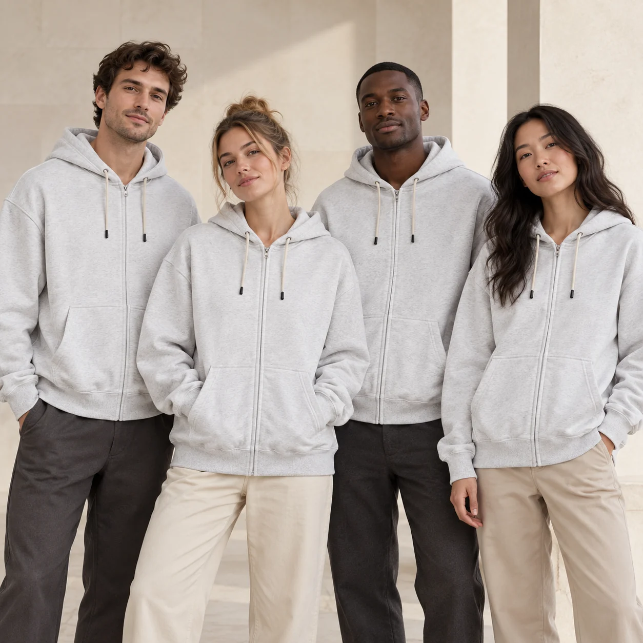 Cotton-Poly Blend Ultra-Soft Zip Hoodie · Coordinated team scene