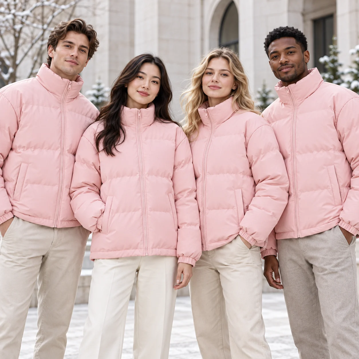 Seven-Color Polyester Padded Jacket · Coordinated team scene