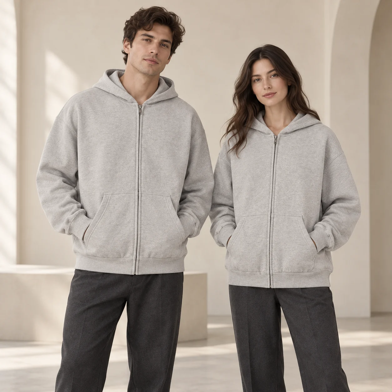 450 g/m² Full-Zip Cotton Sweatshirt · Men & women uniform scene