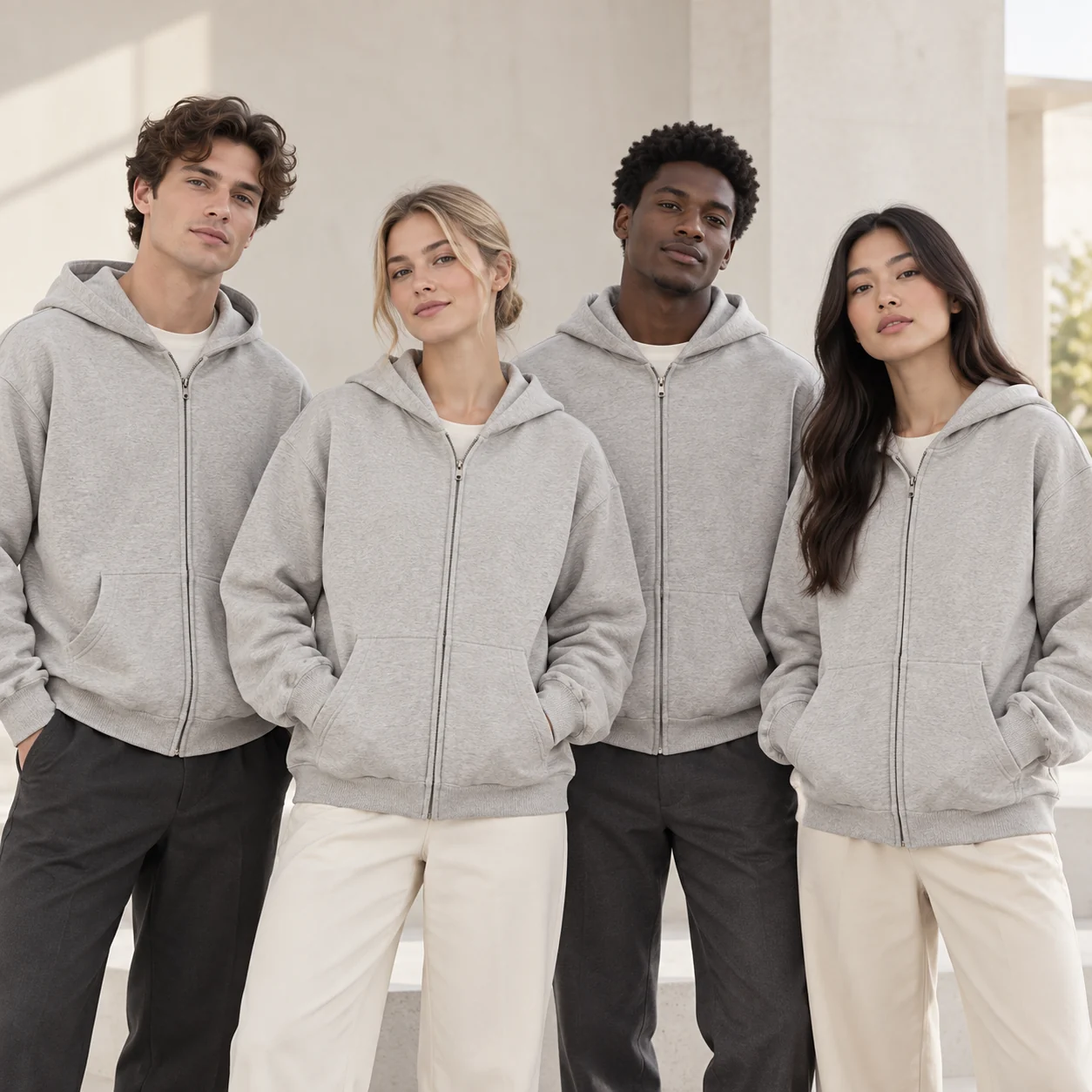 450 g/m² Full-Zip Cotton Sweatshirt · Coordinated team scene