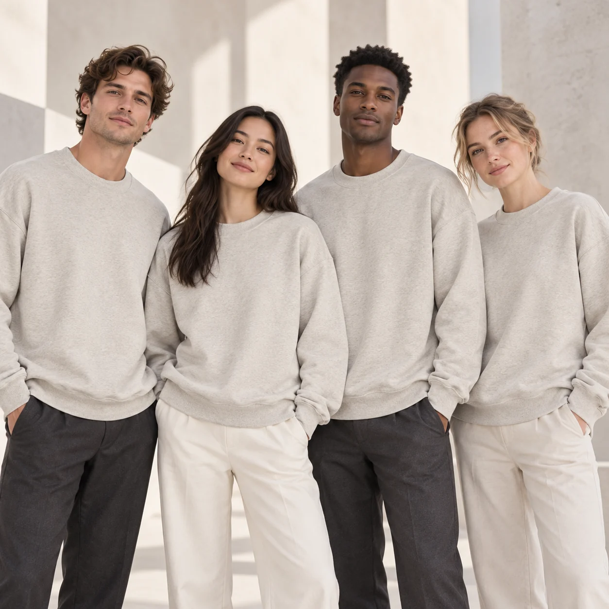 Heavyweight Cotton Relaxed Crewneck Sweatshirt · Coordinated team scene