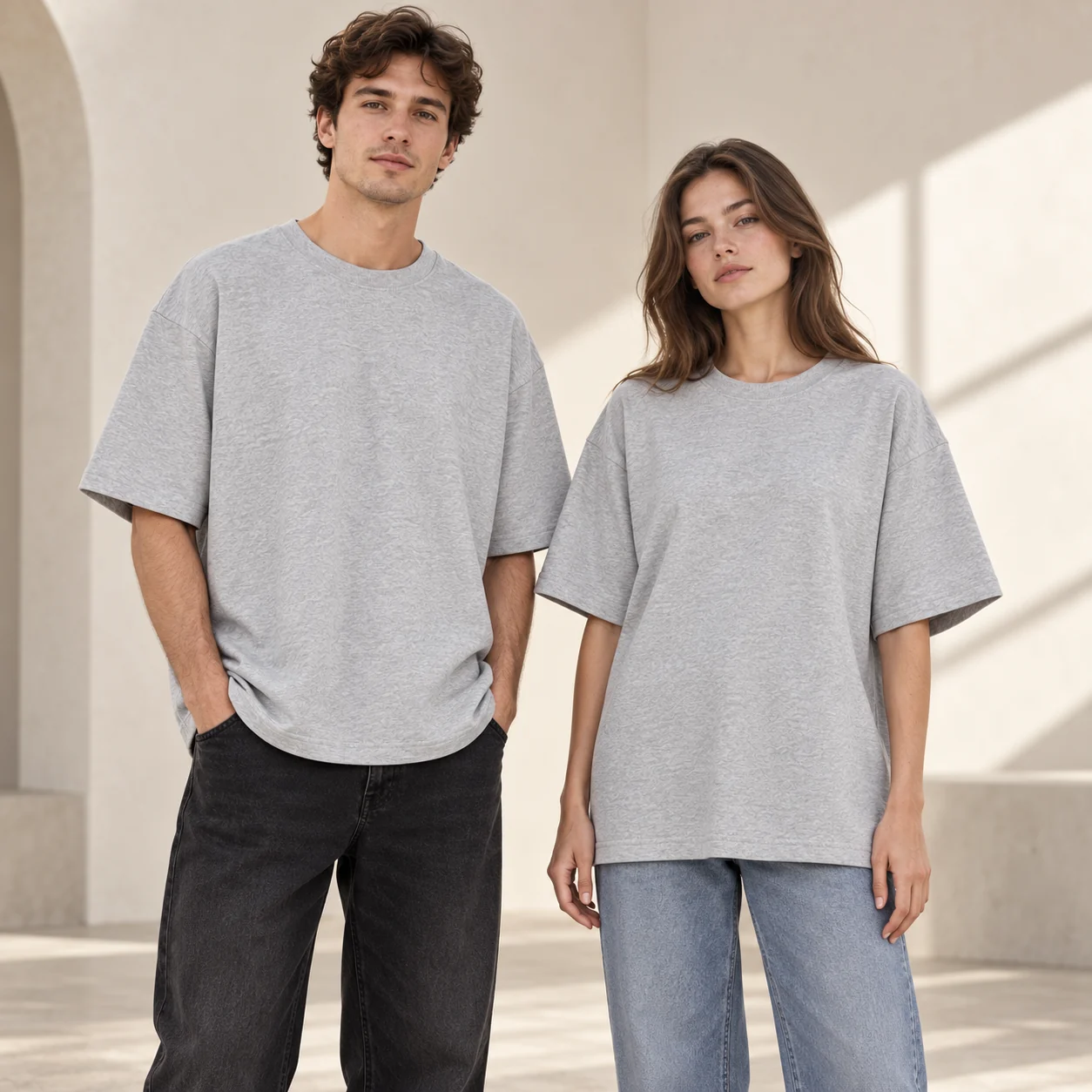 32s Combed Siro-Spun Cotton Oversized Drop-Shoulder Tee · Men & women uniform scene