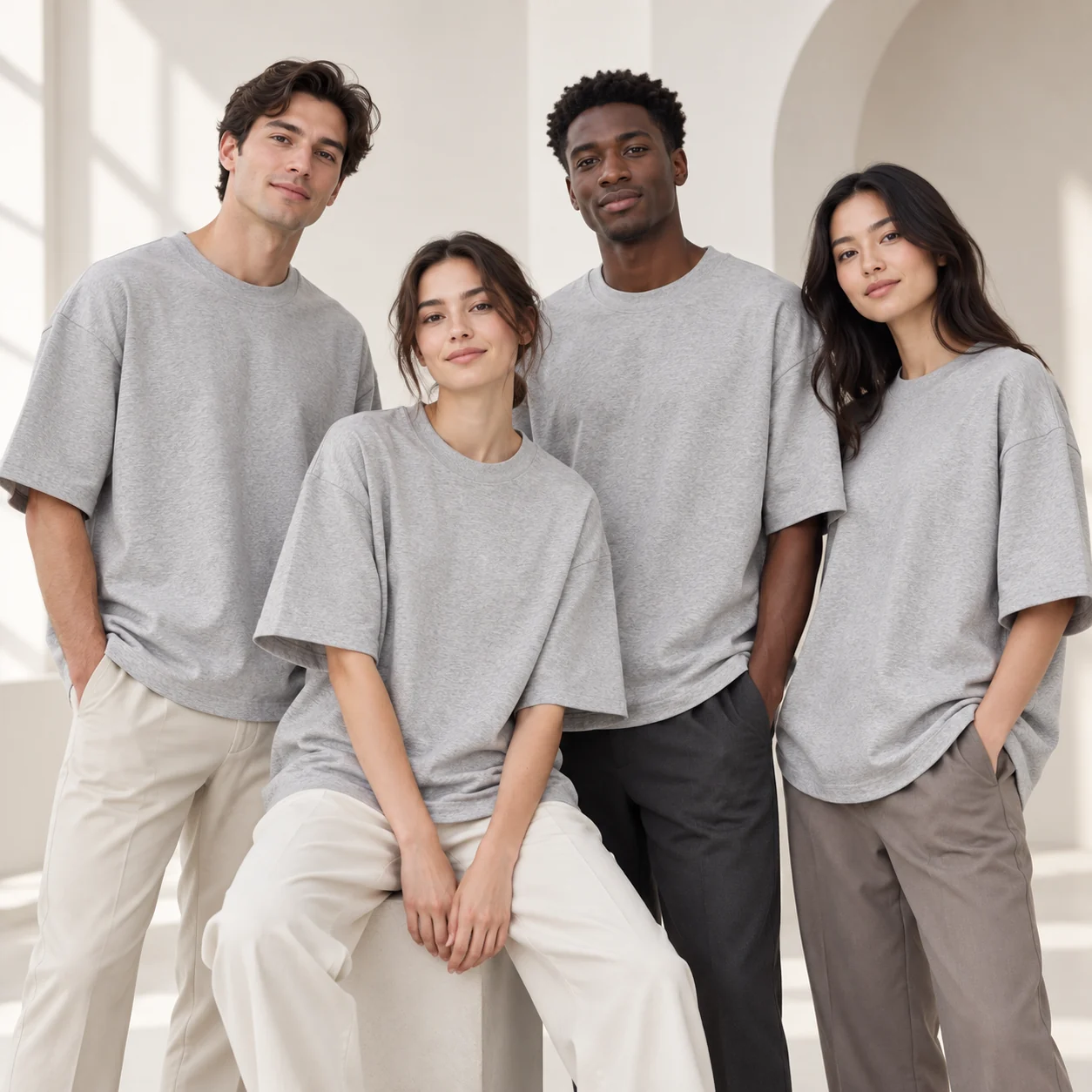 32s Combed Siro-Spun Cotton Oversized Drop-Shoulder Tee · Coordinated team scene