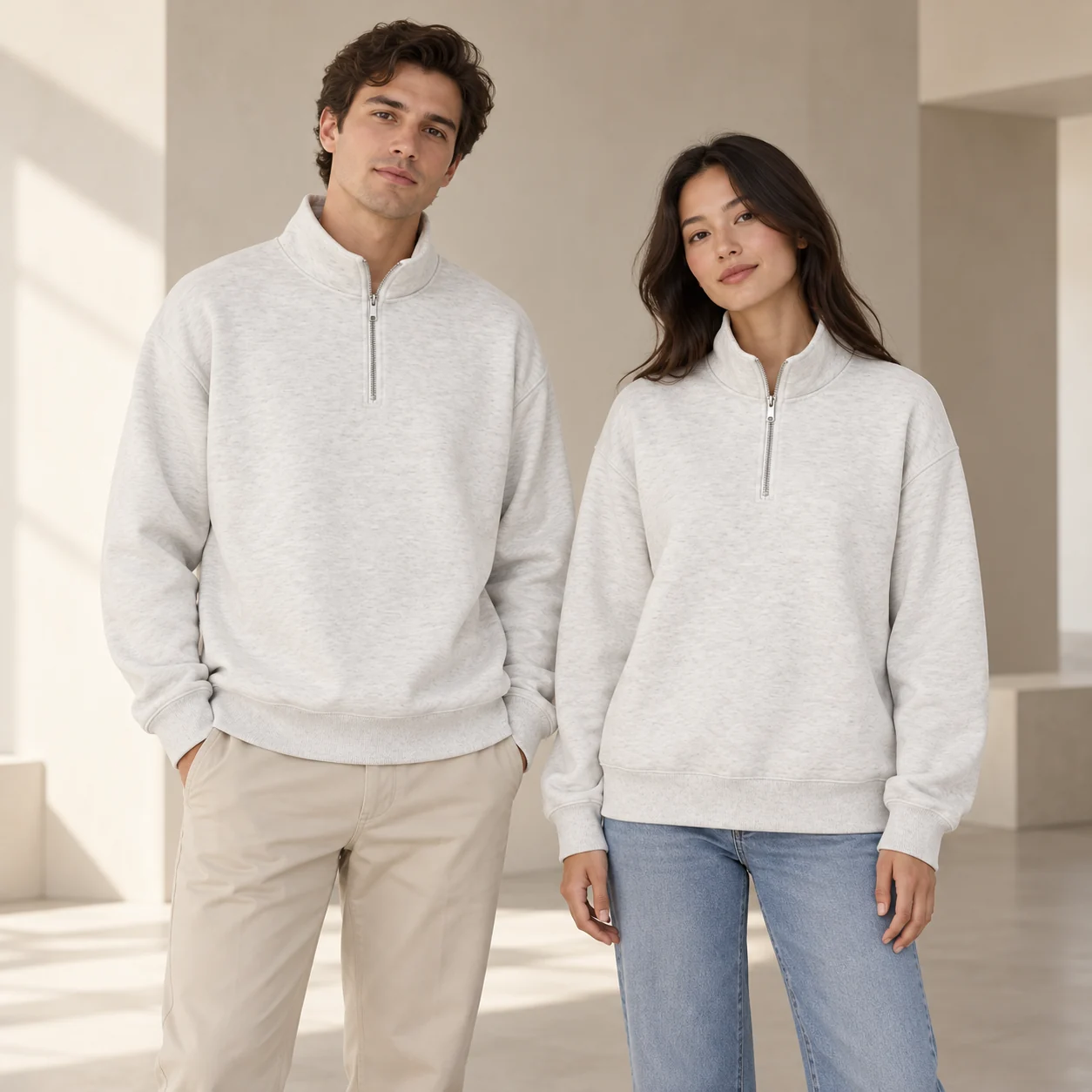 Heavyweight Bonded Half-Zip Sweatshirt · Men & women uniform scene