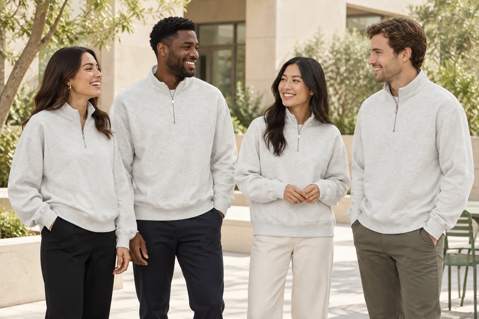 Heavyweight Bonded Half-Zip Sweatshirt · Coordinated team scene