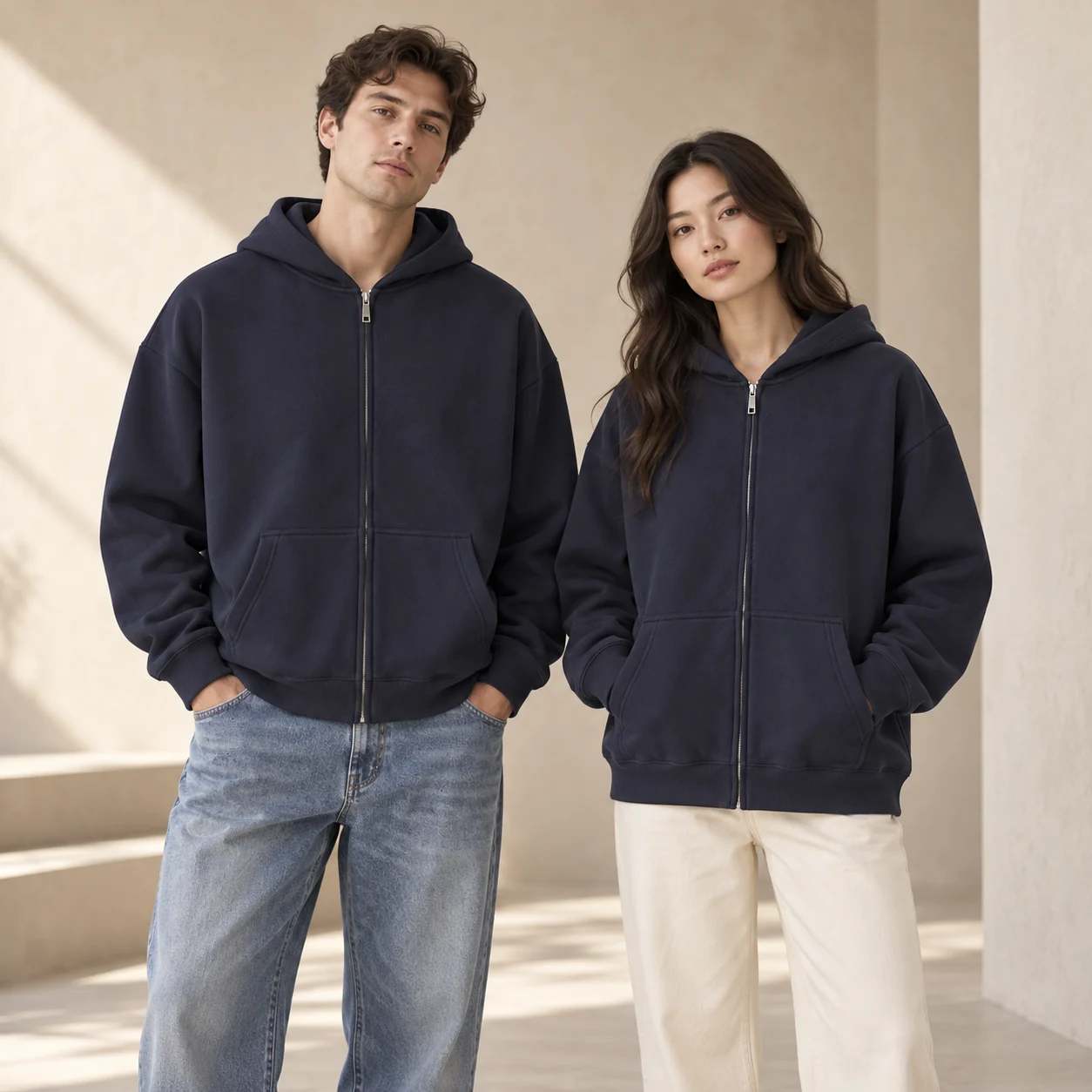Heavyweight Bonded Full-Zip Hoodie · Men & women uniform scene