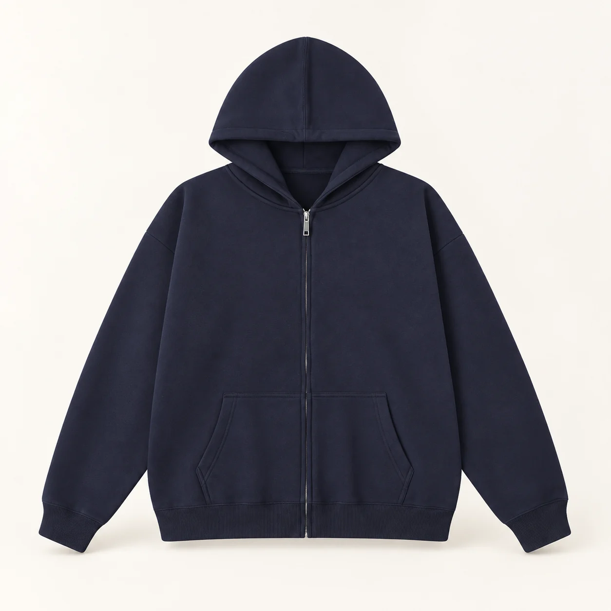 Heavyweight Bonded Full-Zip Hoodie — Navy — Style view