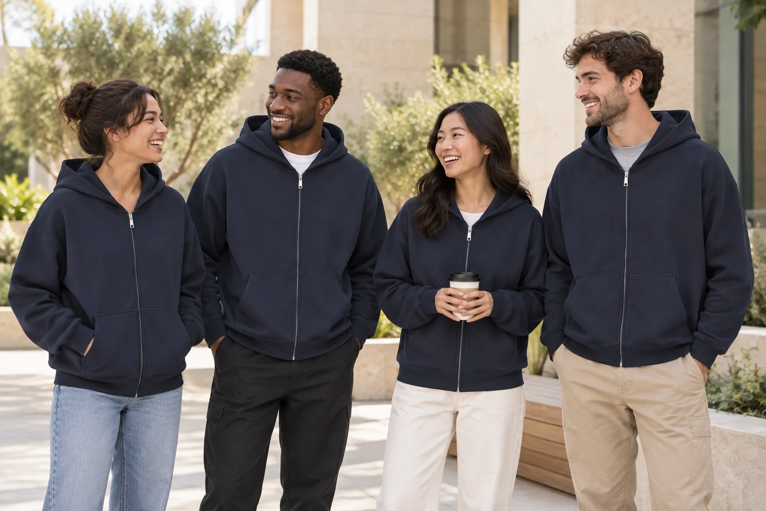 Heavyweight Bonded Full-Zip Hoodie · Coordinated team scene