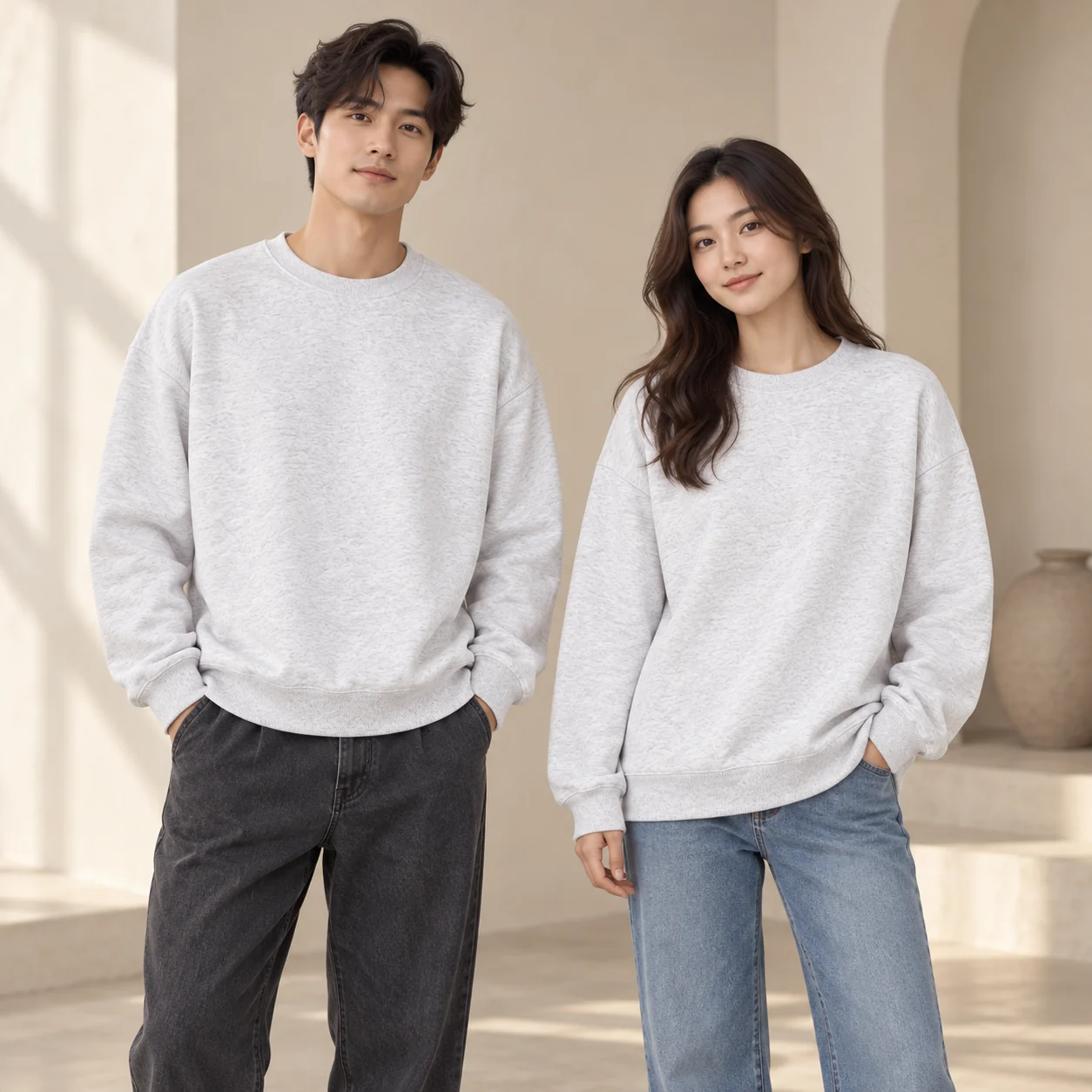 Terry Loop Drop-Shoulder Crew Sweatshirt · Men & women uniform scene