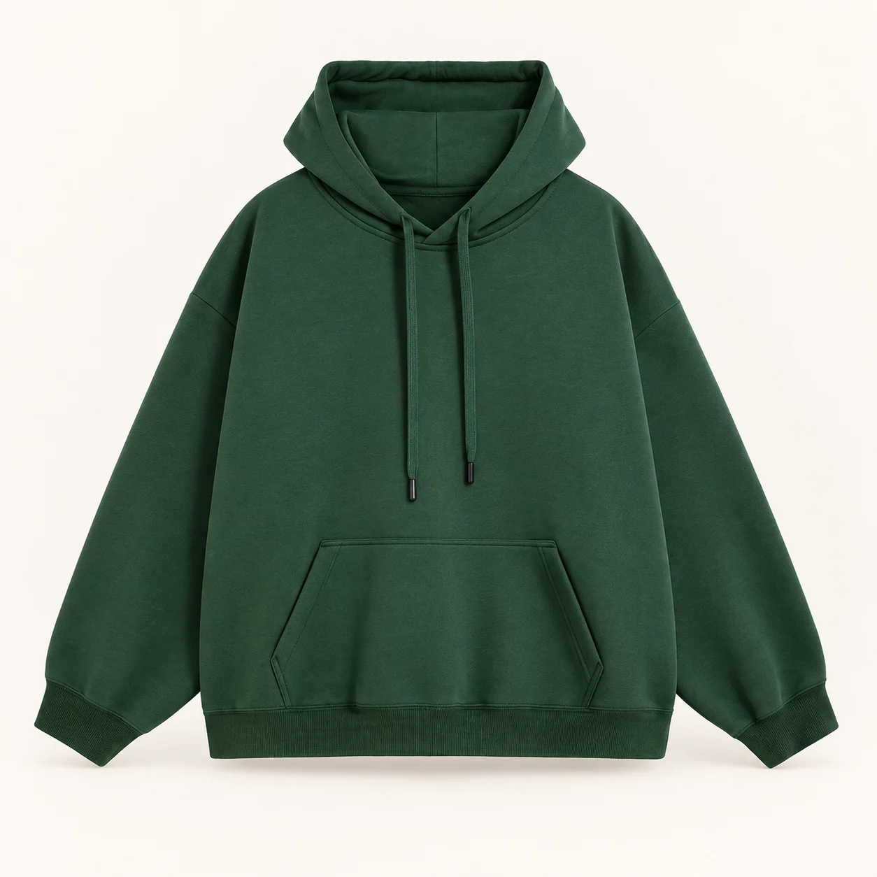 Terry Loop Drop-Shoulder Hoodie — 146 Dark green — Style view