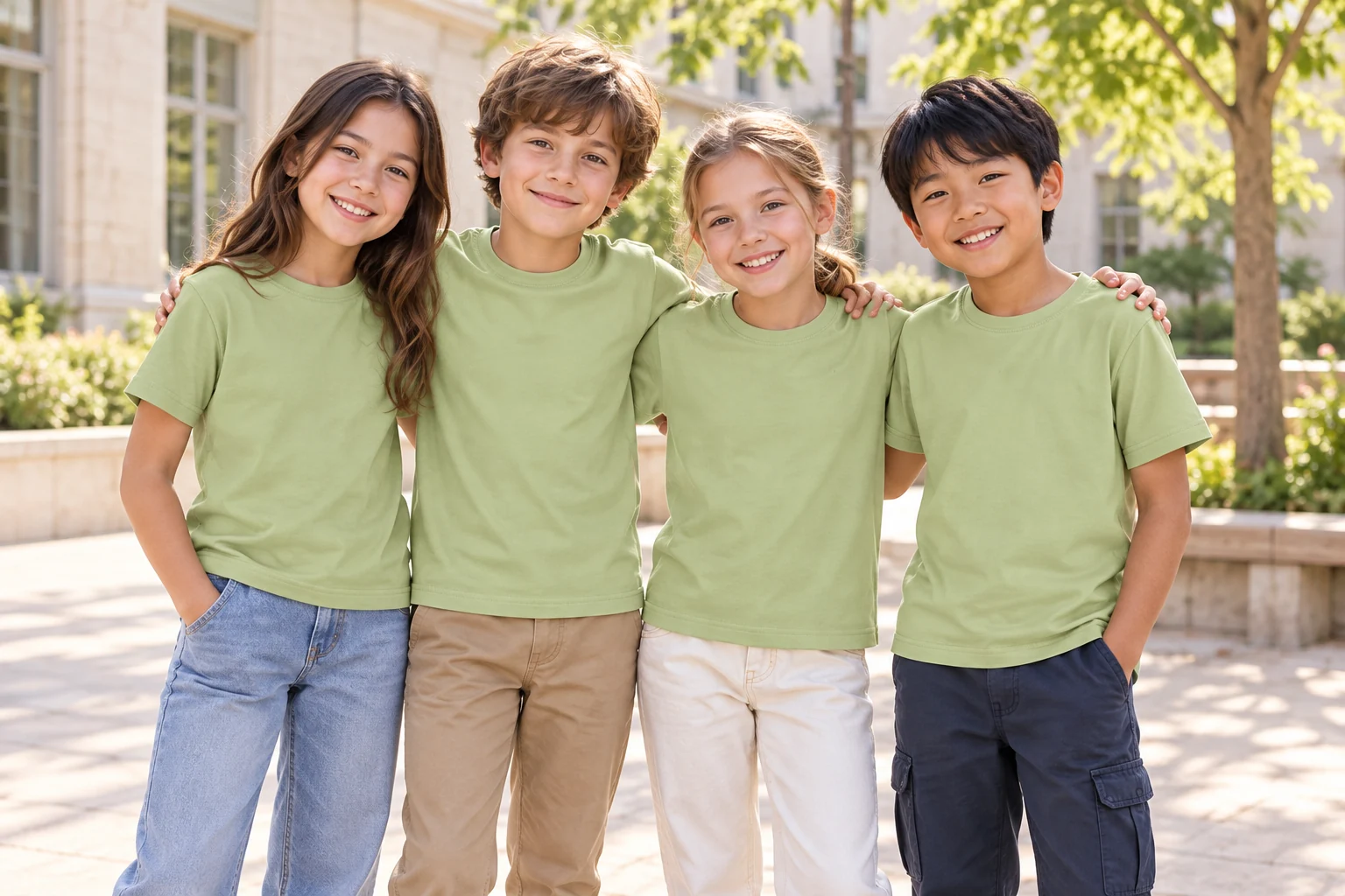 40s Double-Yarn Pure Cotton Kids Tee · Coordinated team scene
