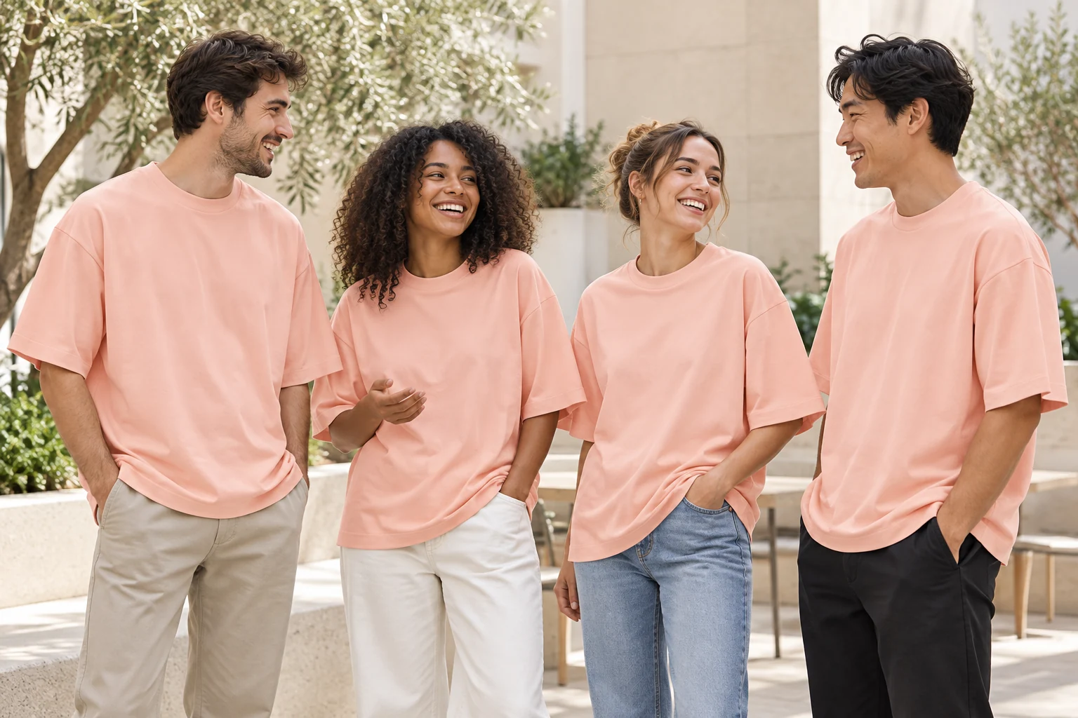 Heavyweight Cotton-Poly Oversized Tee · Coordinated team scene