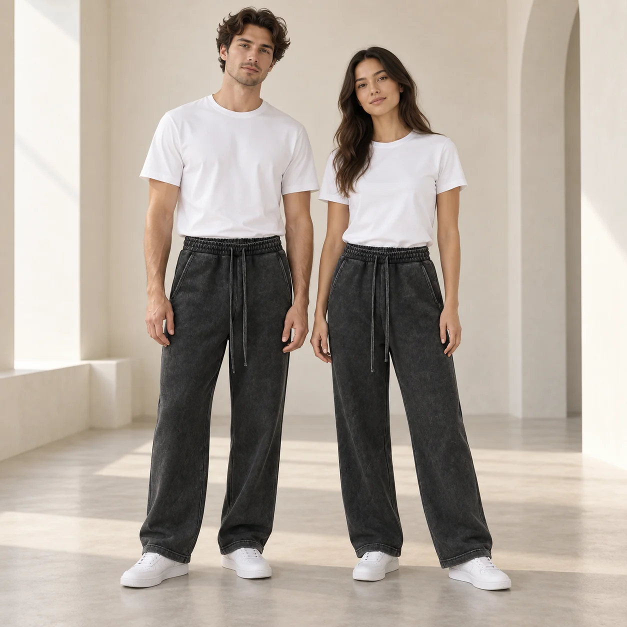 Snowflake-Finish Double-Faced Sweatpants · Men & women uniform scene