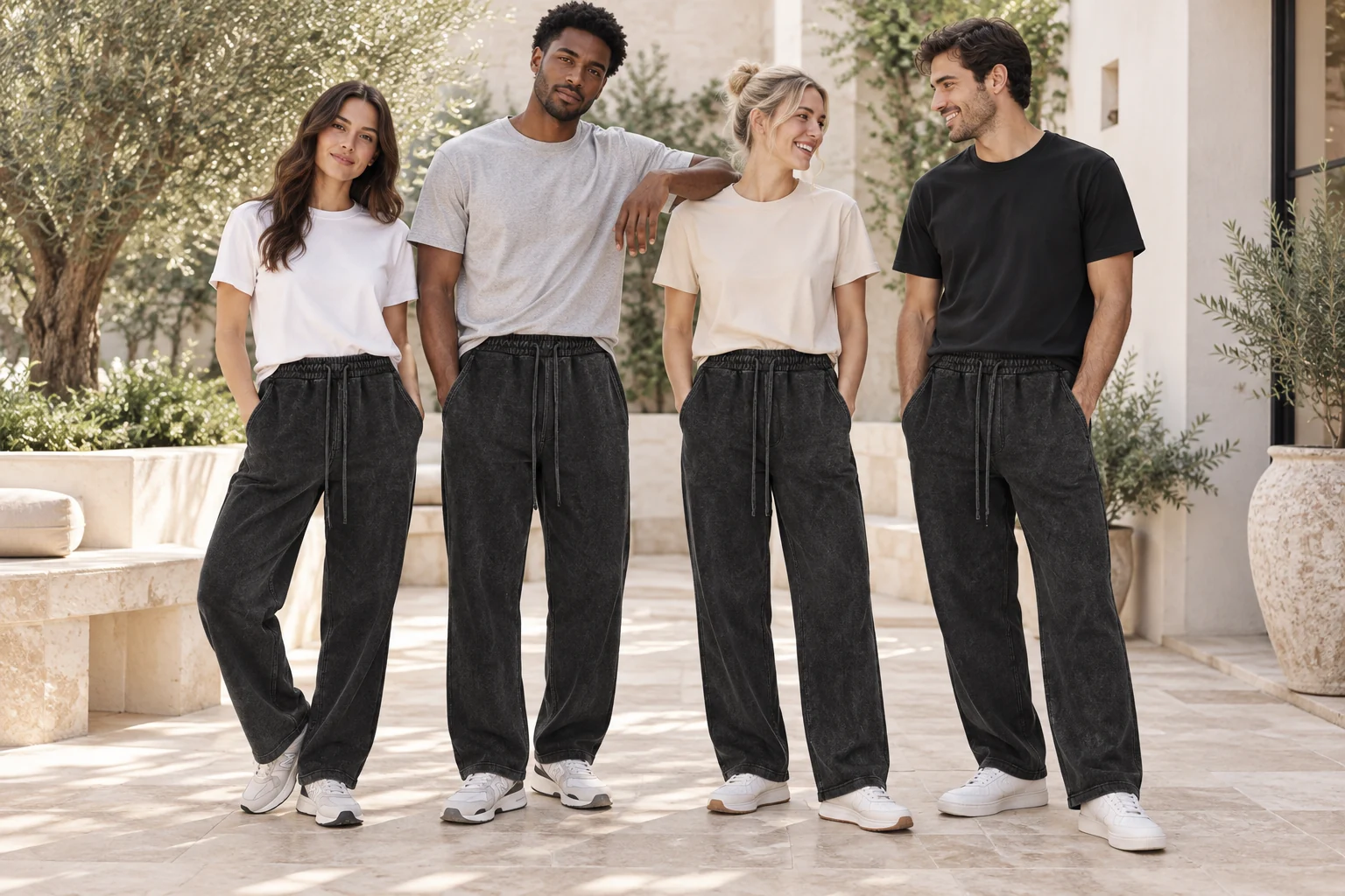 Snowflake-Finish Double-Faced Sweatpants · Coordinated team scene