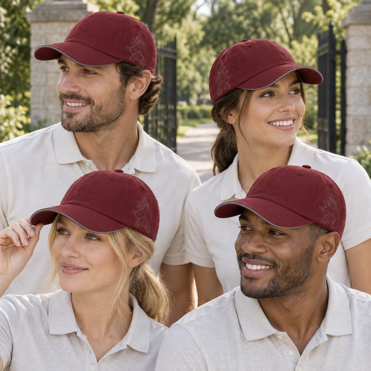 Nylon Quick-Dry Cap with Sandwich Brim and Reflective Trim · Coordinated team scene