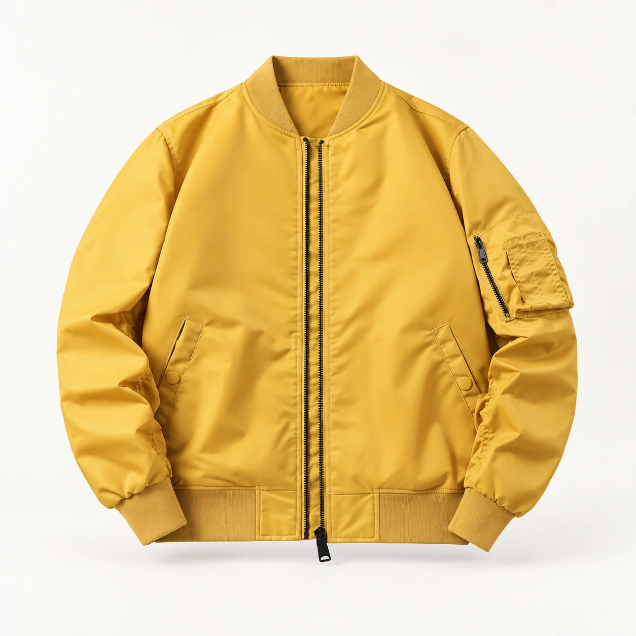 100% Nylon Flight Bomber Jacket — Yellow — Style view