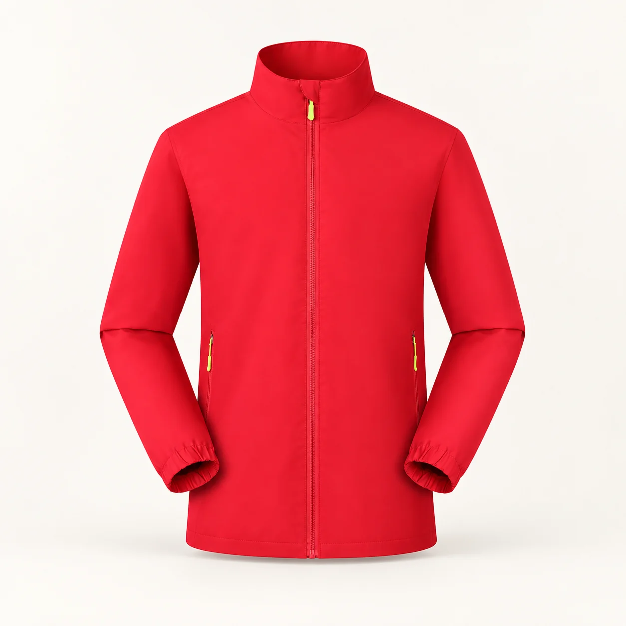 High-Density Woven Polyester Wind-Resistant Stand-Collar Jacket — Bright red — Style view
